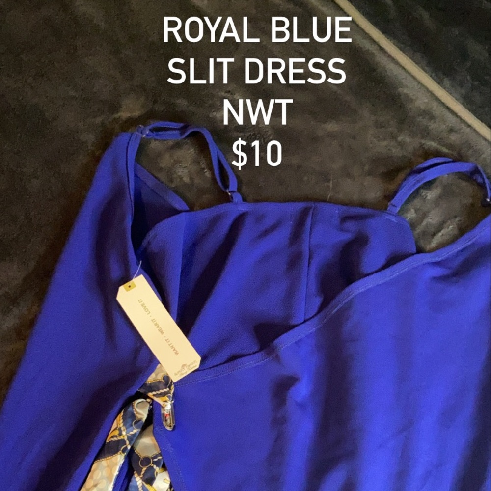 3x royal blue strap dress w/slit